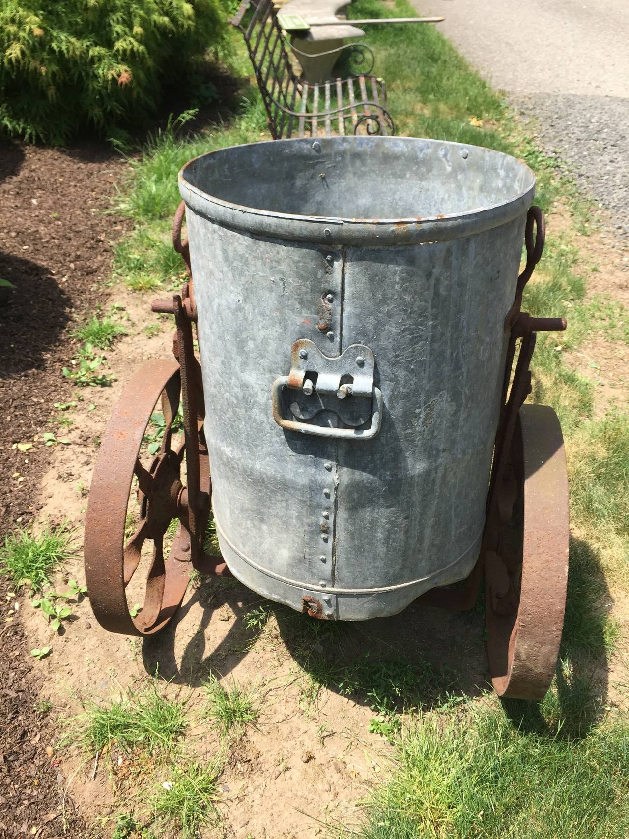 Hand-Carved Wonderful Original Iron and Zinc English Water Barrow