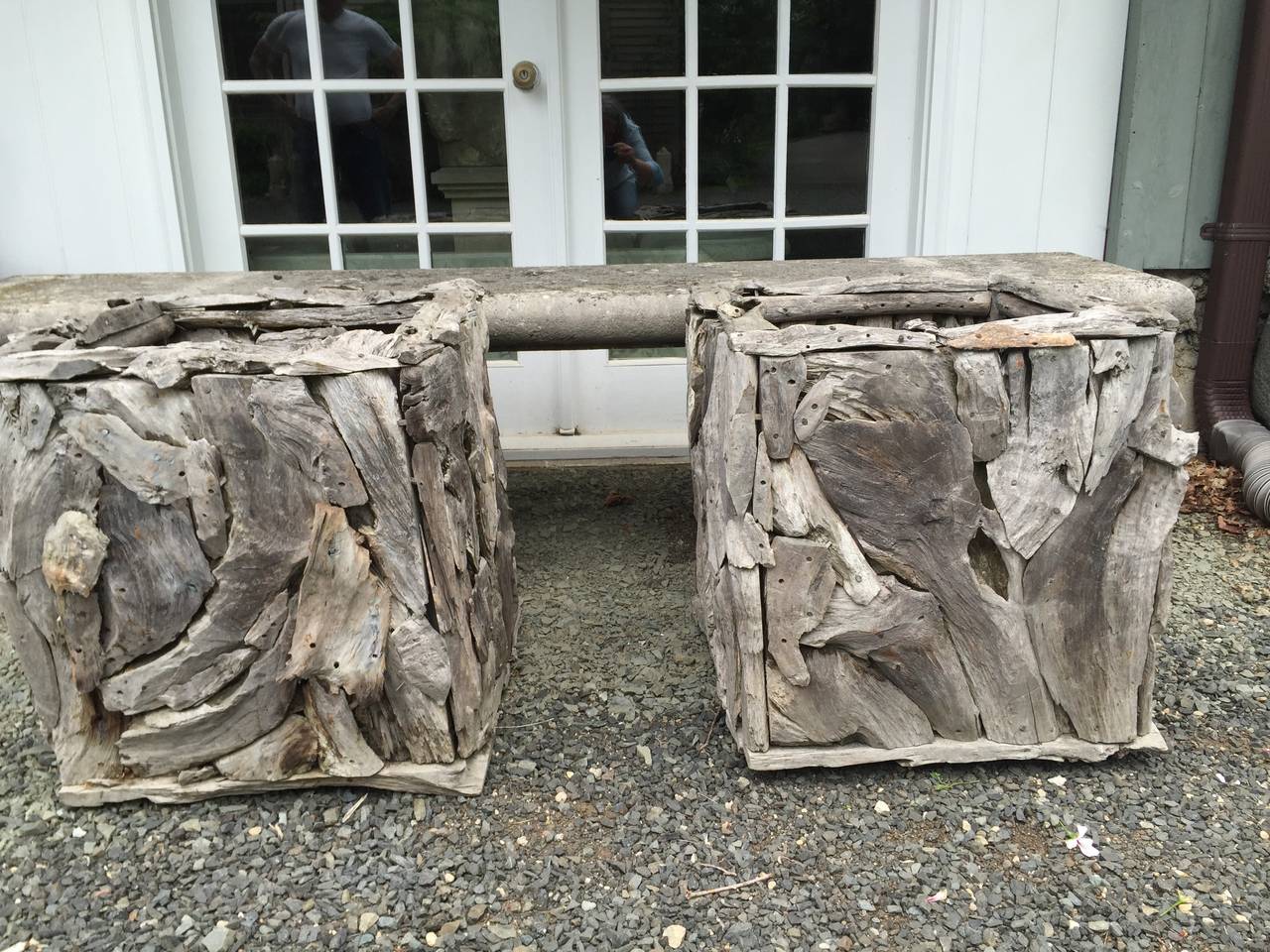 These planters are really cool...handmade by a French furniture-maker from scraps of hardwood, they are completely hand-pegged (with a little glue to add strength). We found them near Agen in the Southwest of France and also have another pair of
