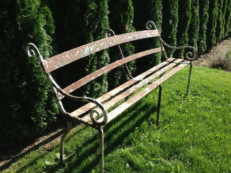 Rare 19th Century Scottish Wrought Iron Garden Bench For Sale at 1stDibs