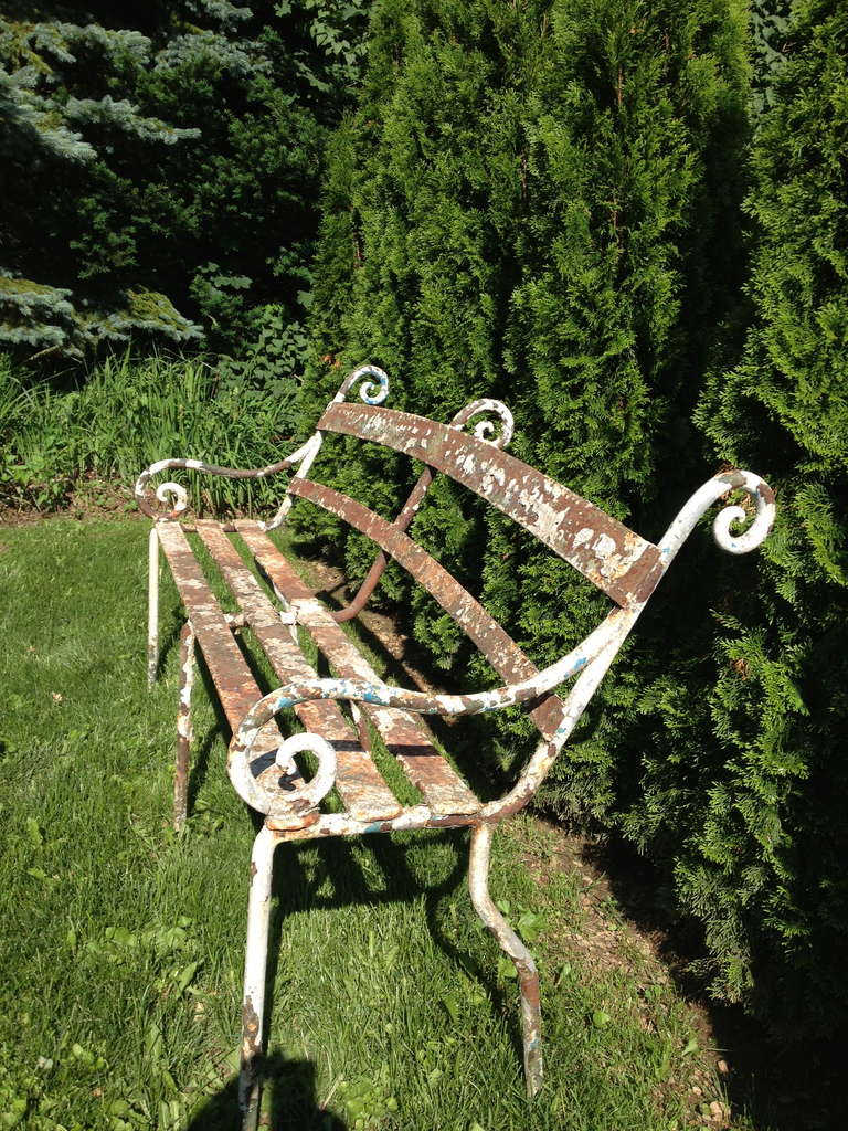 Rare 19th Century Scottish Wrought Iron Garden Bench For Sale at 1stDibs
