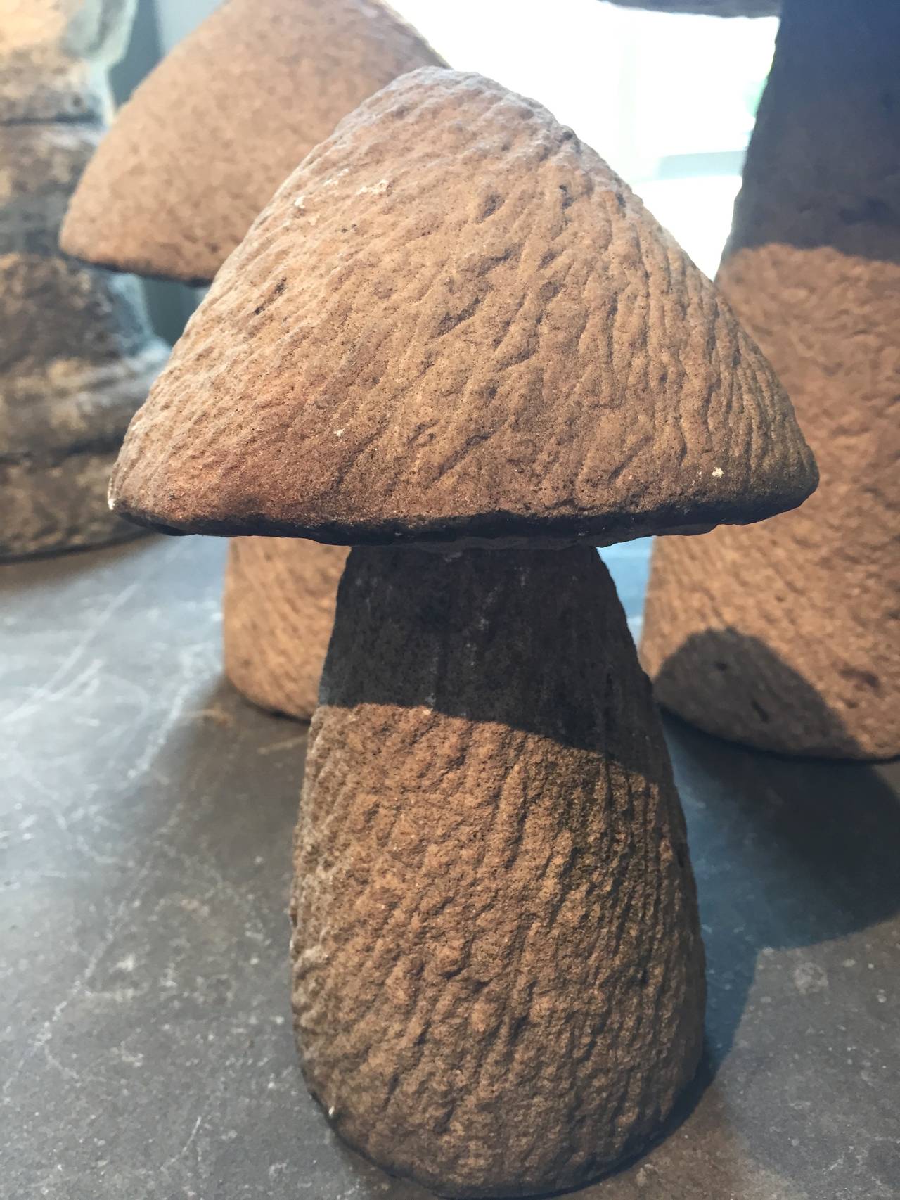 English Set of Three Hand-Carved Stone Toadstools