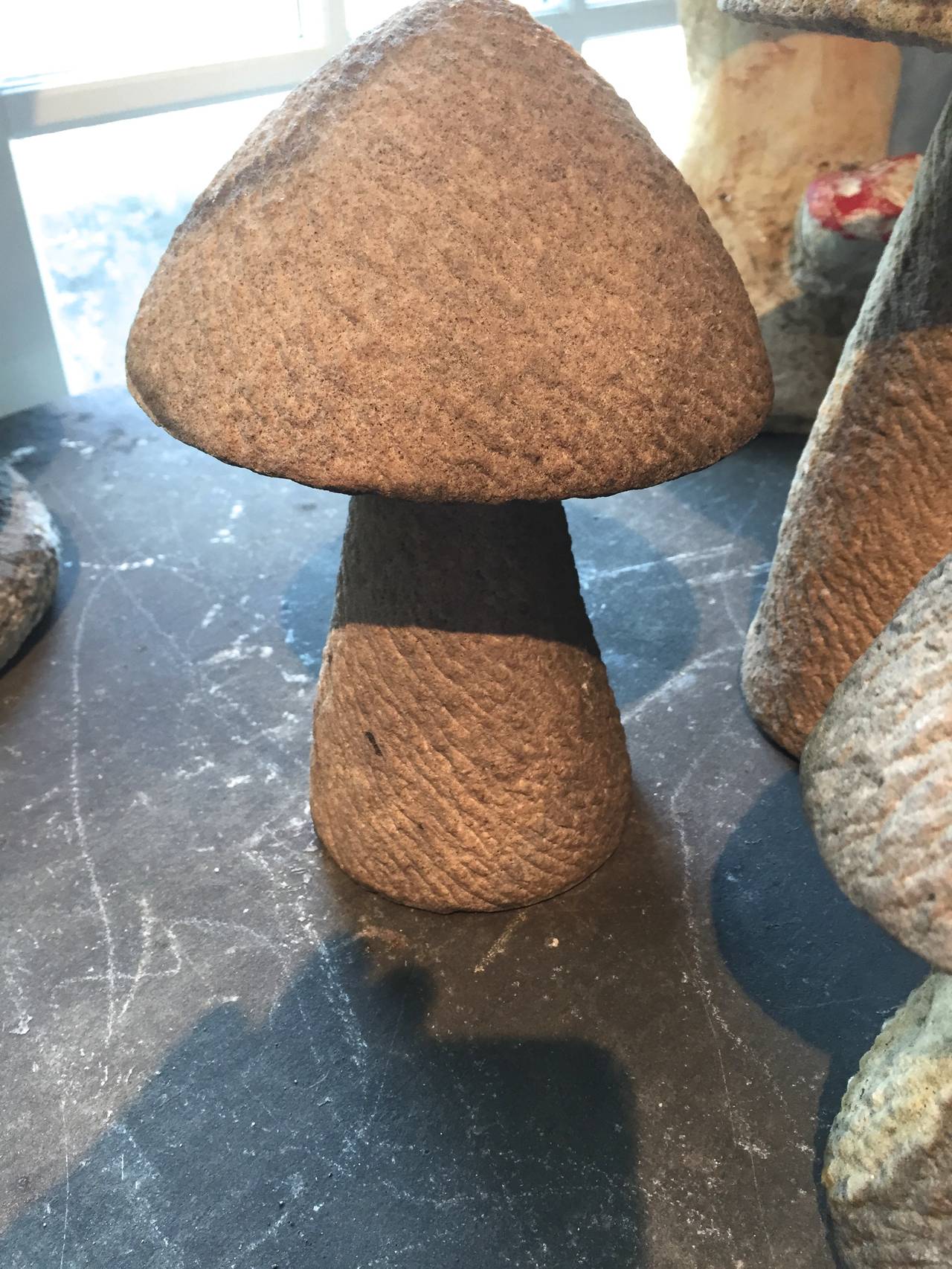 20th Century Set of Three Hand-Carved Stone Toadstools