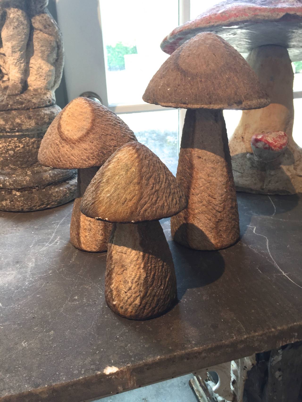 Set of Three Hand-Carved Stone Toadstools 3