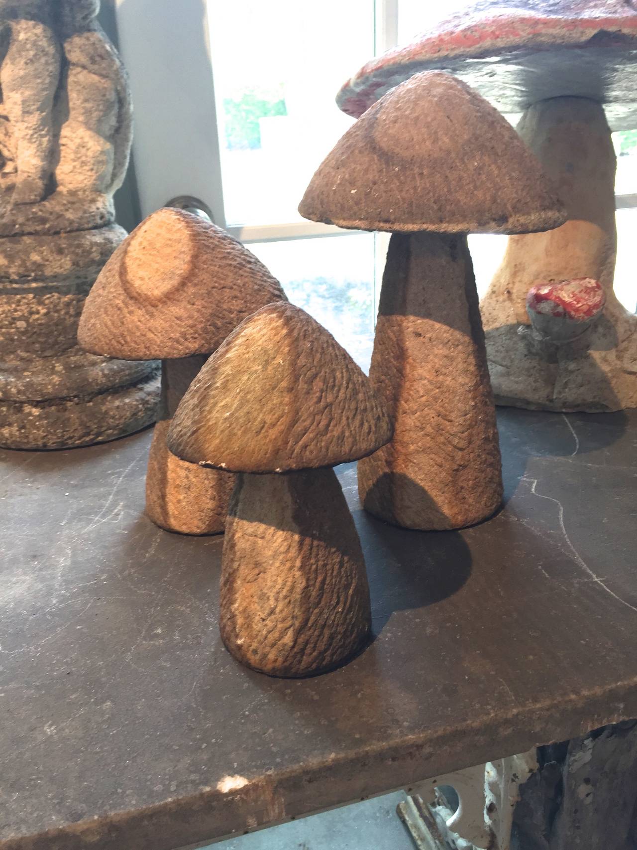 Set of Three Hand-Carved Stone Toadstools 1
