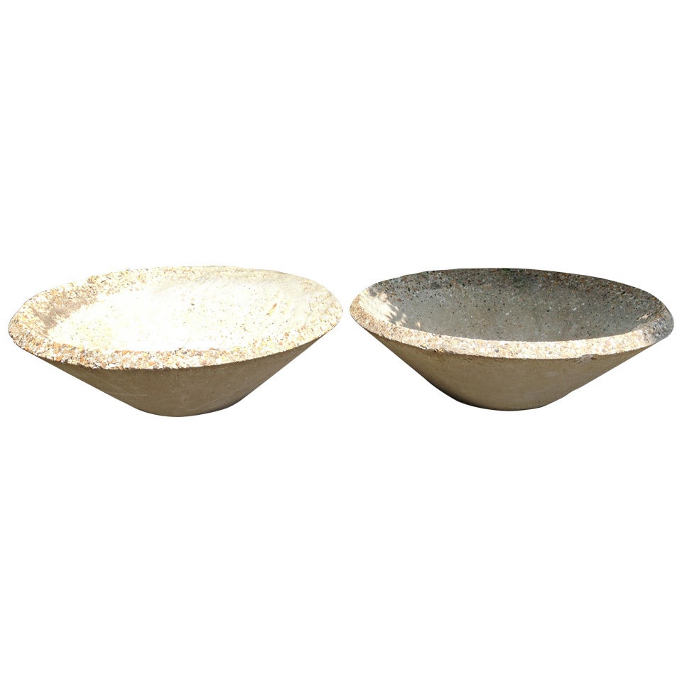 Pair of Large English Mid-Century Modern Cast Stone Bowl Planters 