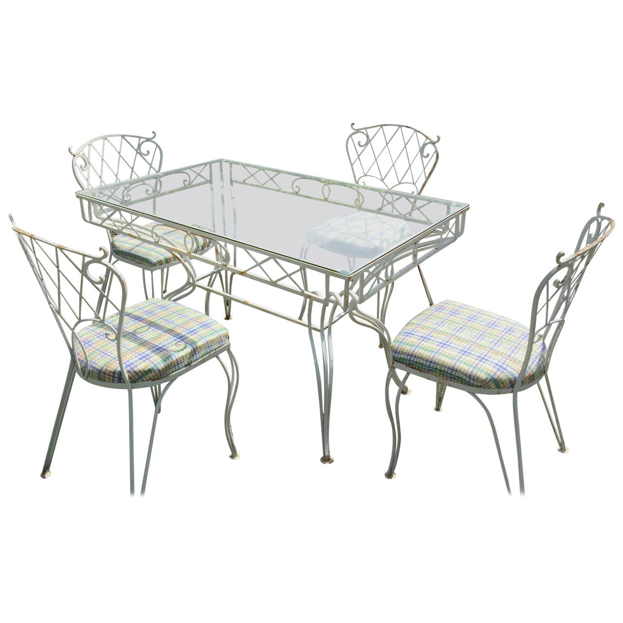 Five-Piece Lattice Pattern Wrought Iron Dining Set For Sale