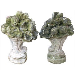 Pair of Mossy Cornucopia Fruit and Flower Baskets