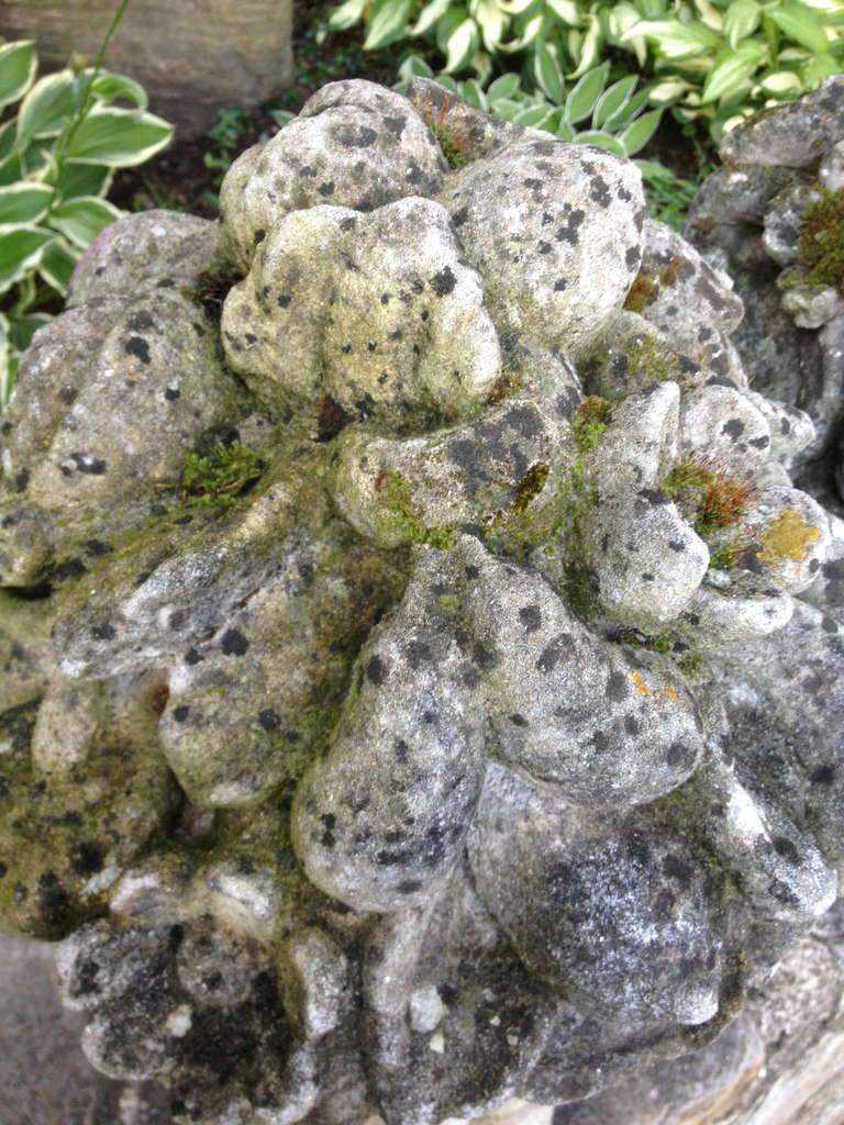 Cast Stone Pair of Mossy Cornucopia Fruit and Flower Baskets