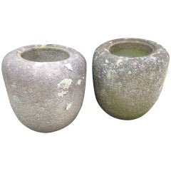 Pair of Edo Period Japanese Natsume Tetsubachi Granite Purification Basins