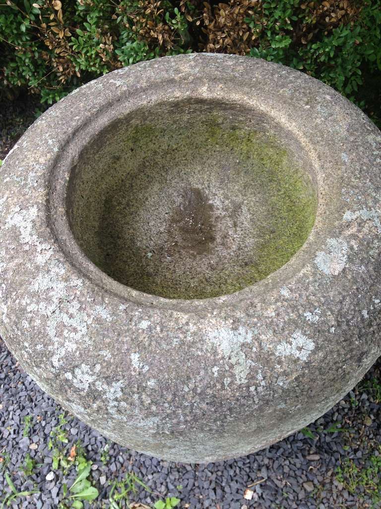 Hand-Carved Pair of Edo Period Japanese Natsume Tetsubachi Granite Purification Basins