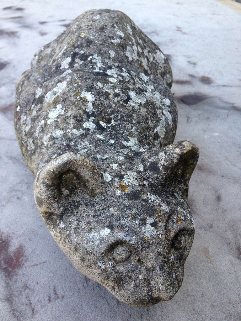 This little guy is marvelously alert, covered in beautiful lichen, and will make a fabulous addition to your garden, perched atop a stone wall or sitting happily on a back step.  In perfect condition with bits of moss still attached.  Please note