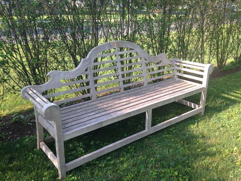 It is rare to find such a long Lutyens bench with beautiful silvering, but here it is!  In gorgeous and very sturdy condition, this bench will make an elegant addition pool-side or as seating with a long outdoor table.