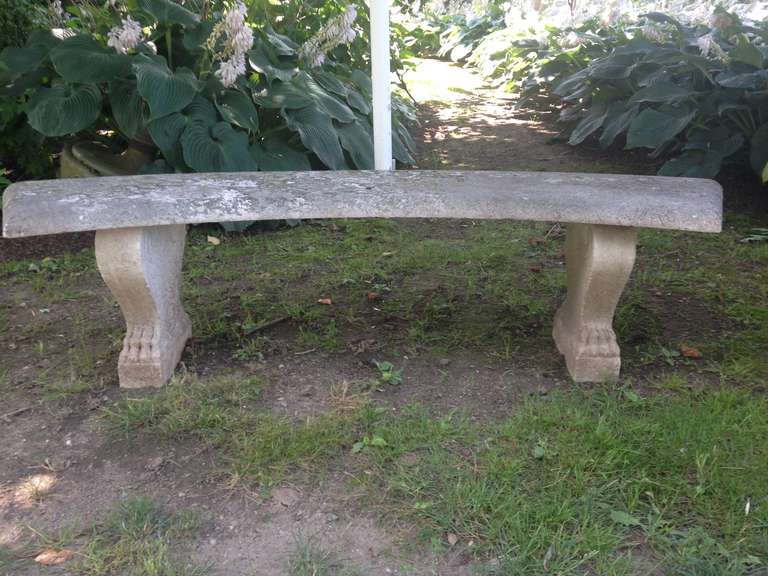 This stunning curved marble bench has an extraordinary lichened surface and is in perfect condition.  The volute supports feature paw feet and there is abeautiful, delicate carved design around the edge of the top.  A classic addition to your