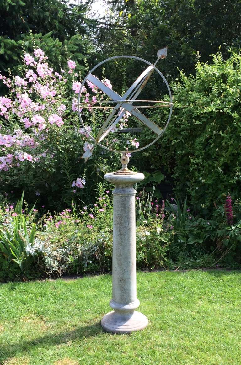Large English Armillary on Cast Stone Pedestal In Excellent Condition In Woodbury, CT