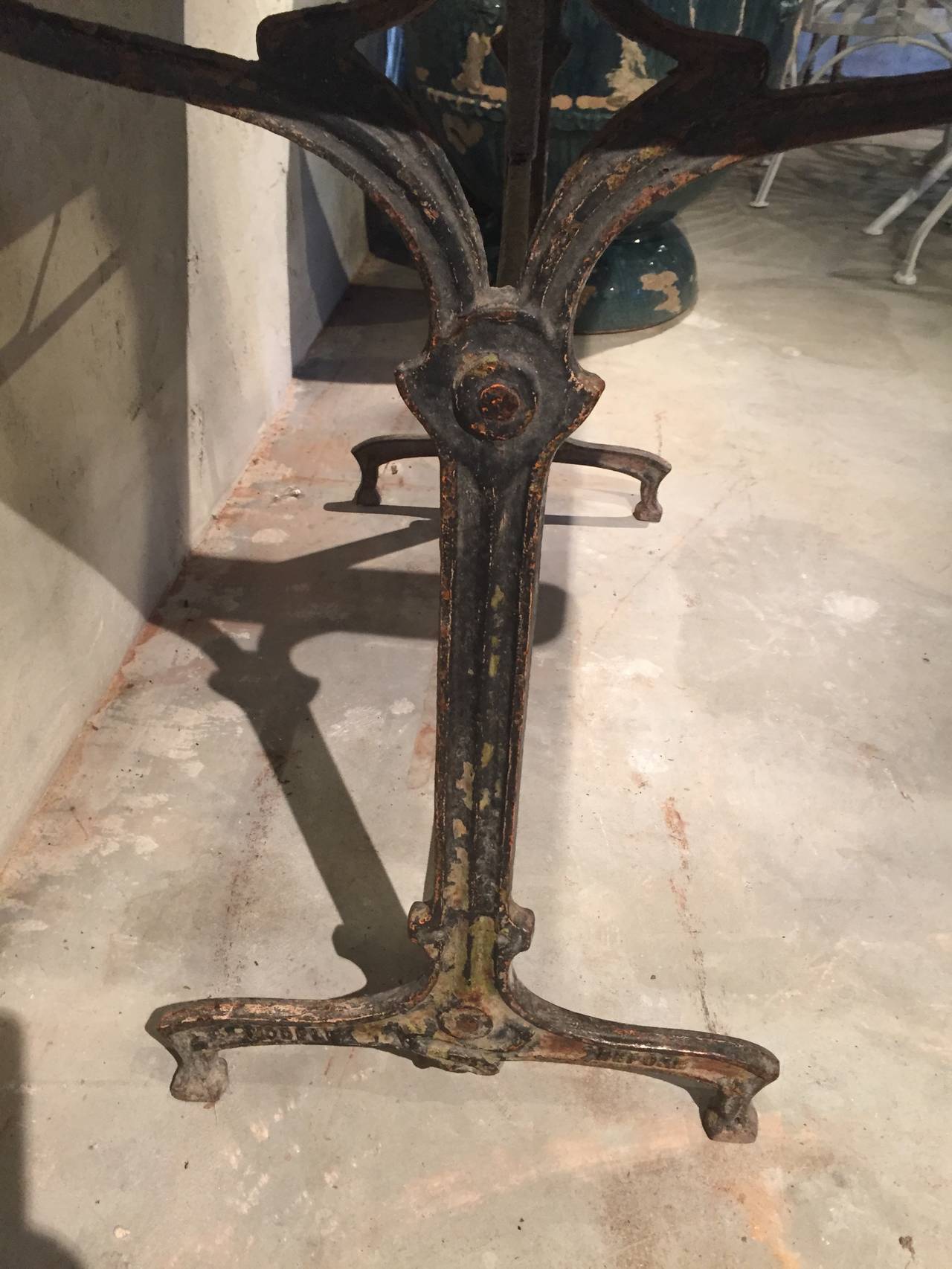 Iron French Art Nouveau Marble-Topped Table