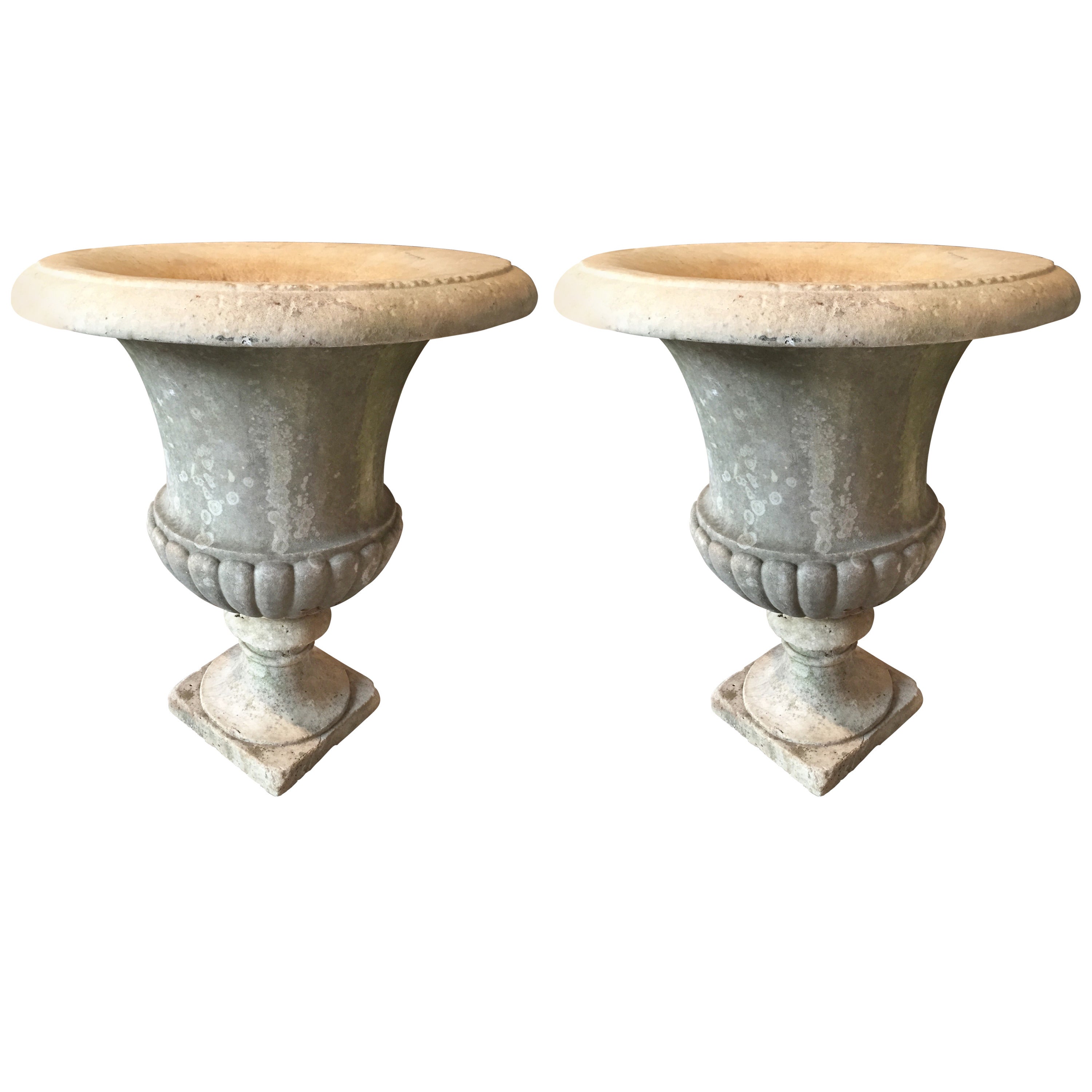 Large Pair of Hand-Carved 19th Century Marble Urns