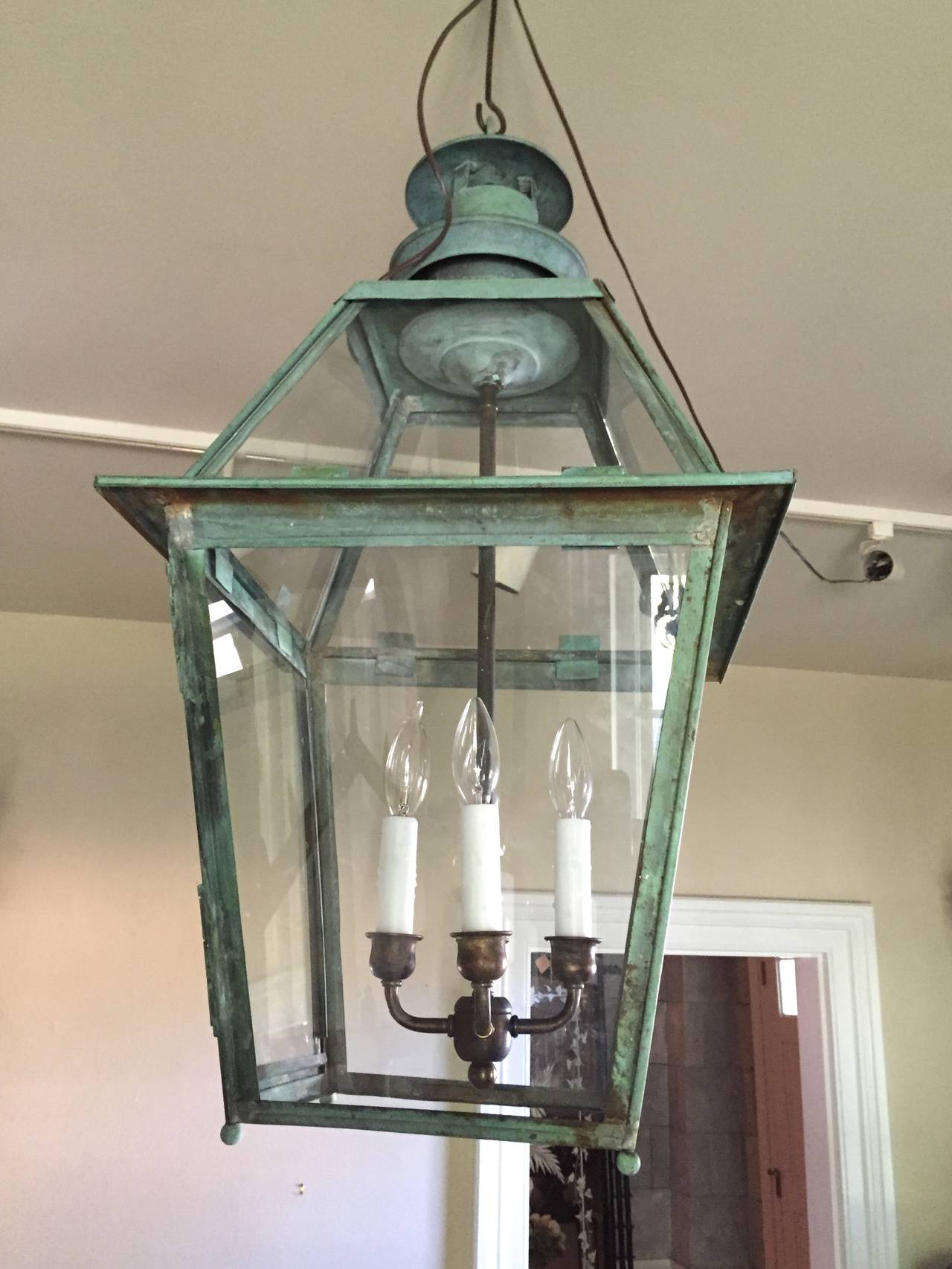 Natural Verdigris Copper Lantern For Sale at 1stdibs