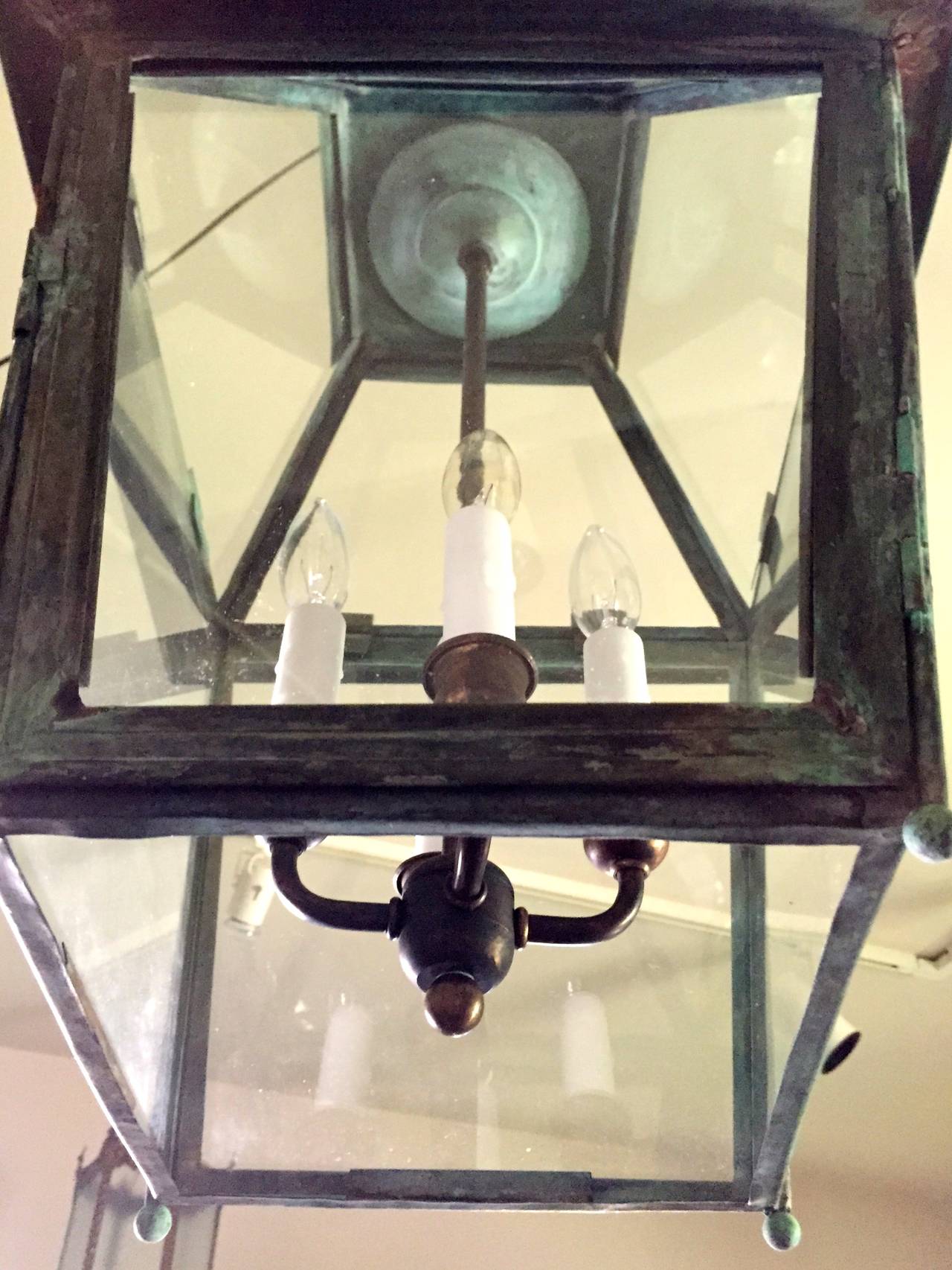 English 19th Century Natural Verdigris Copper Lantern (Handgefertigt) im Angebot