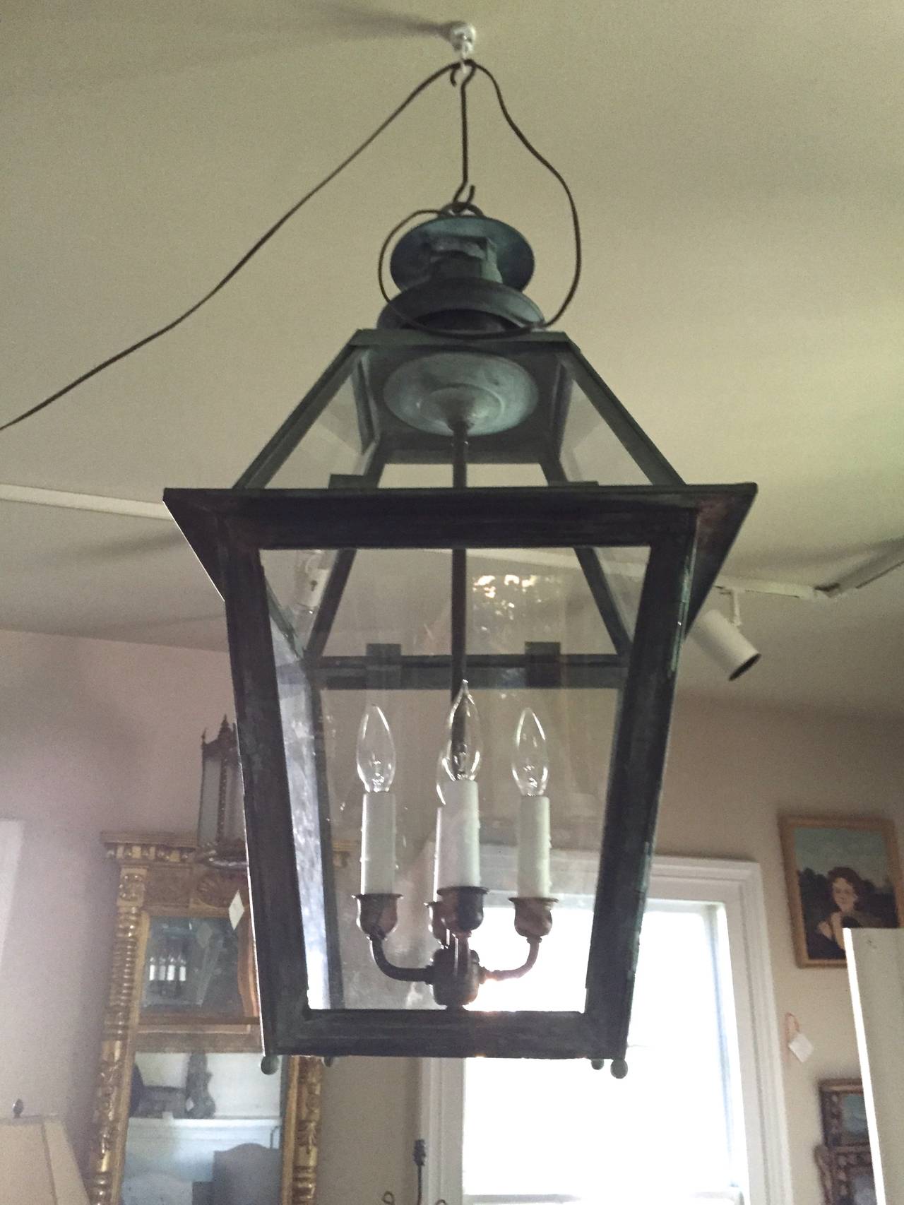 Late Victorian English 19th Century Natural Verdigris Copper Lantern For Sale