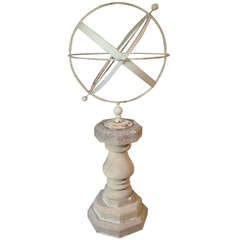 Large Scale Armillary on Carved Stone Pedestal Base