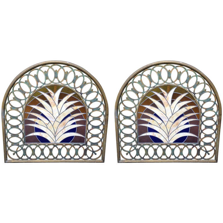 Pair of Deco Stained Glass Miami Beach Headboards For Sale at 1stdibs
