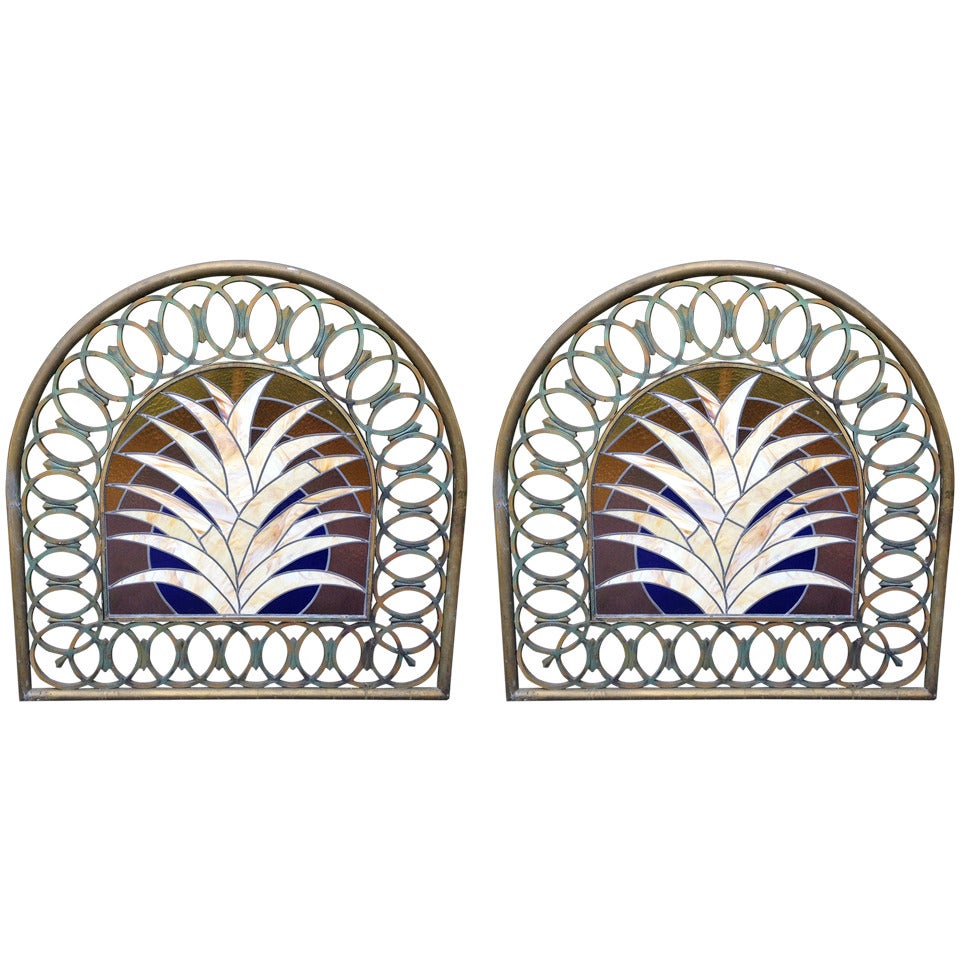 Pair of Art Deco Stained Glass Miami Beach Headboards