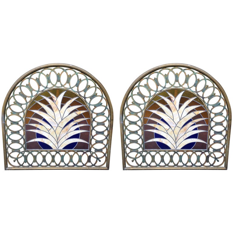 Pair of Art Deco Stained Glass Miami Beach Headboards For Sale at 1stDibs