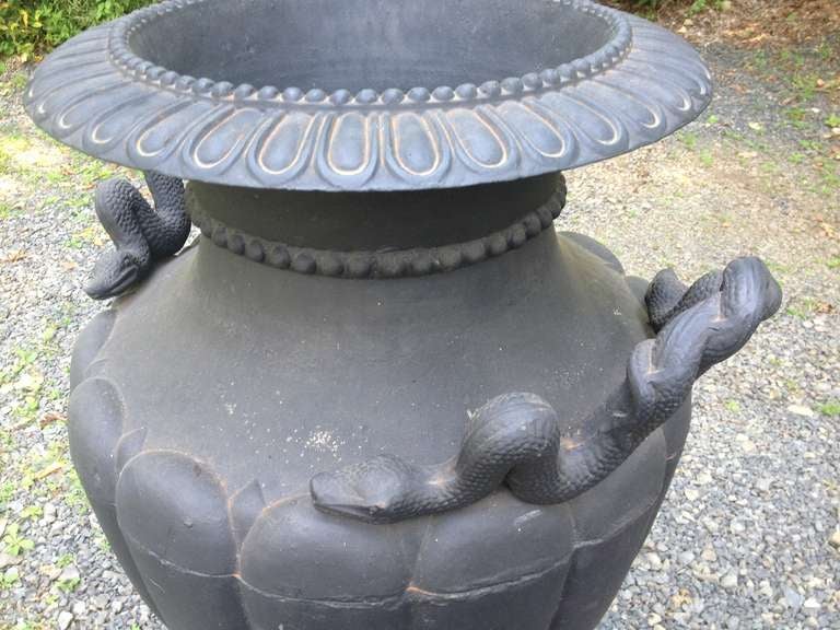 Impressive Pair of Overscale Cast Iron Urns In Good Condition For Sale In Woodbury, CT