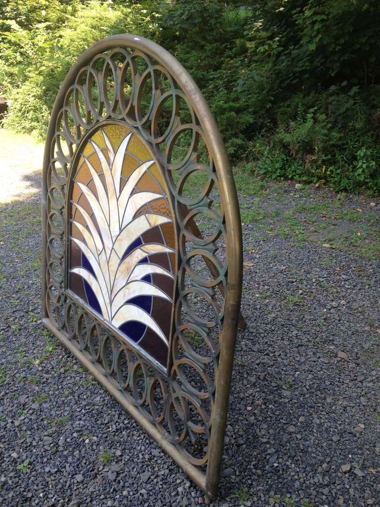 American Pair of Art Deco Stained Glass Miami Beach Headboards