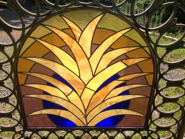 Pair of Art Deco Stained Glass Miami Beach Headboards In Good Condition In Woodbury, CT