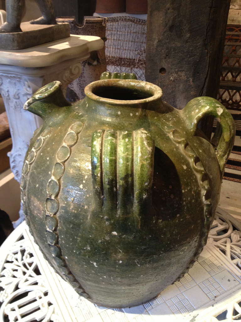 Hand-Crafted 18th Century French Perigordian Glazed Terracotta Water Pitcher