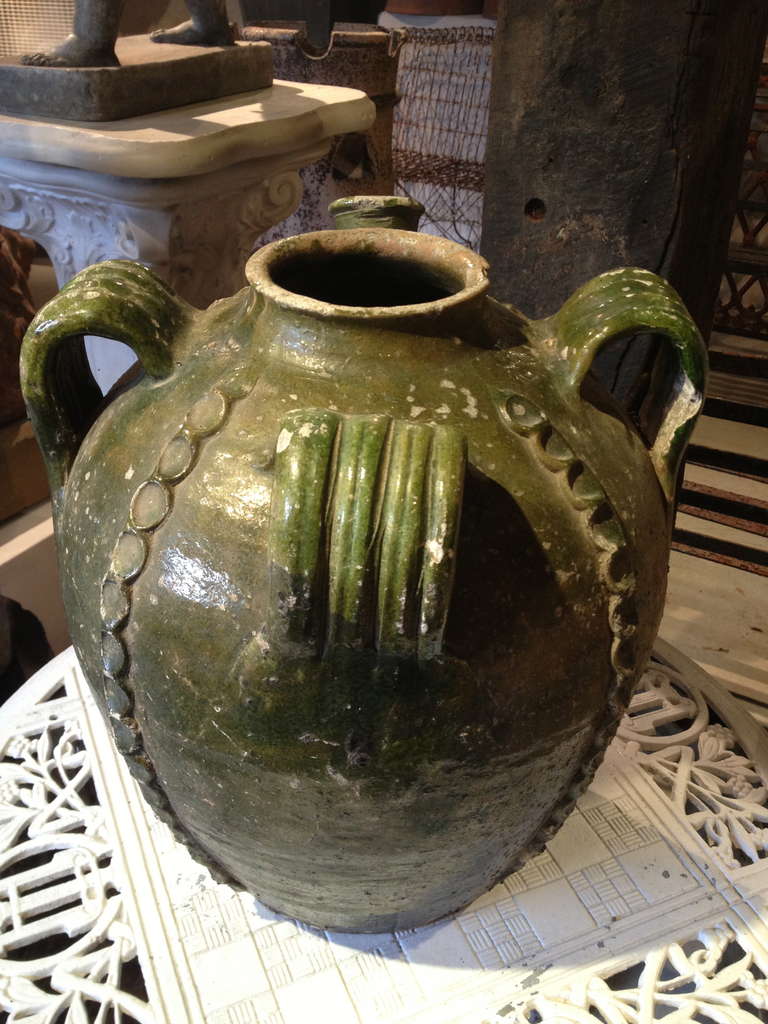 18th Century French Perigordian Glazed Terracotta Water Pitcher In Good Condition In Woodbury, CT