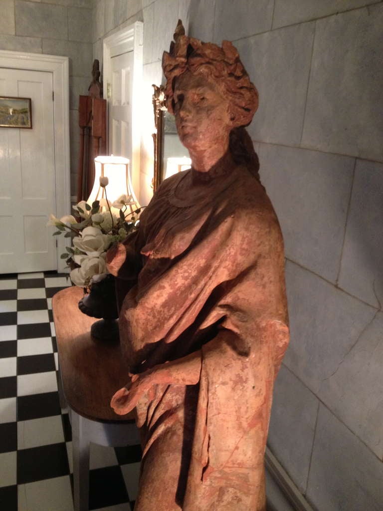 Magnificent and Rare Life-Size Italian Terracotta Statue of Flora For Sale 3