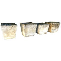 Set of Four French Mossy Cast Stone Planters