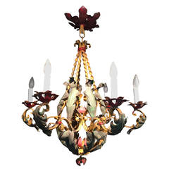French Wrought Iron Six-Light Chandelier in Original Paint