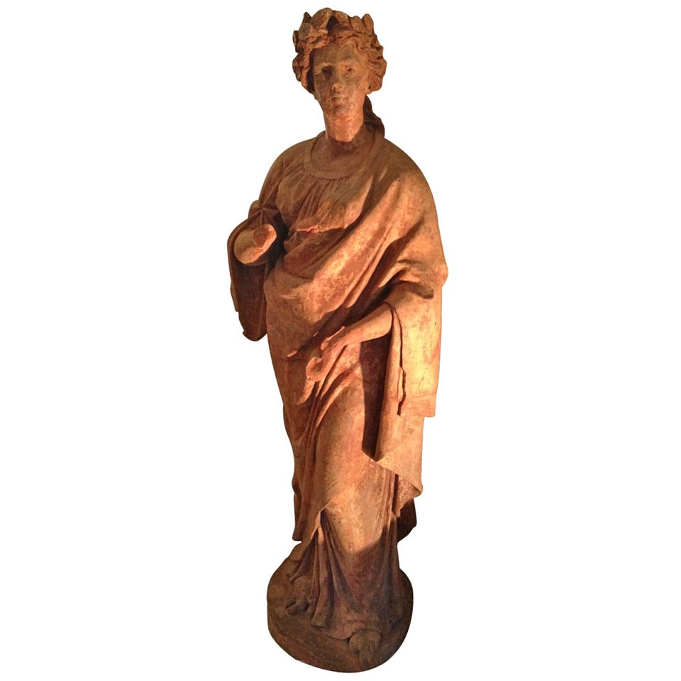 Magnificent and Rare Life-Size Italian Terracotta Statue of Flora For Sale