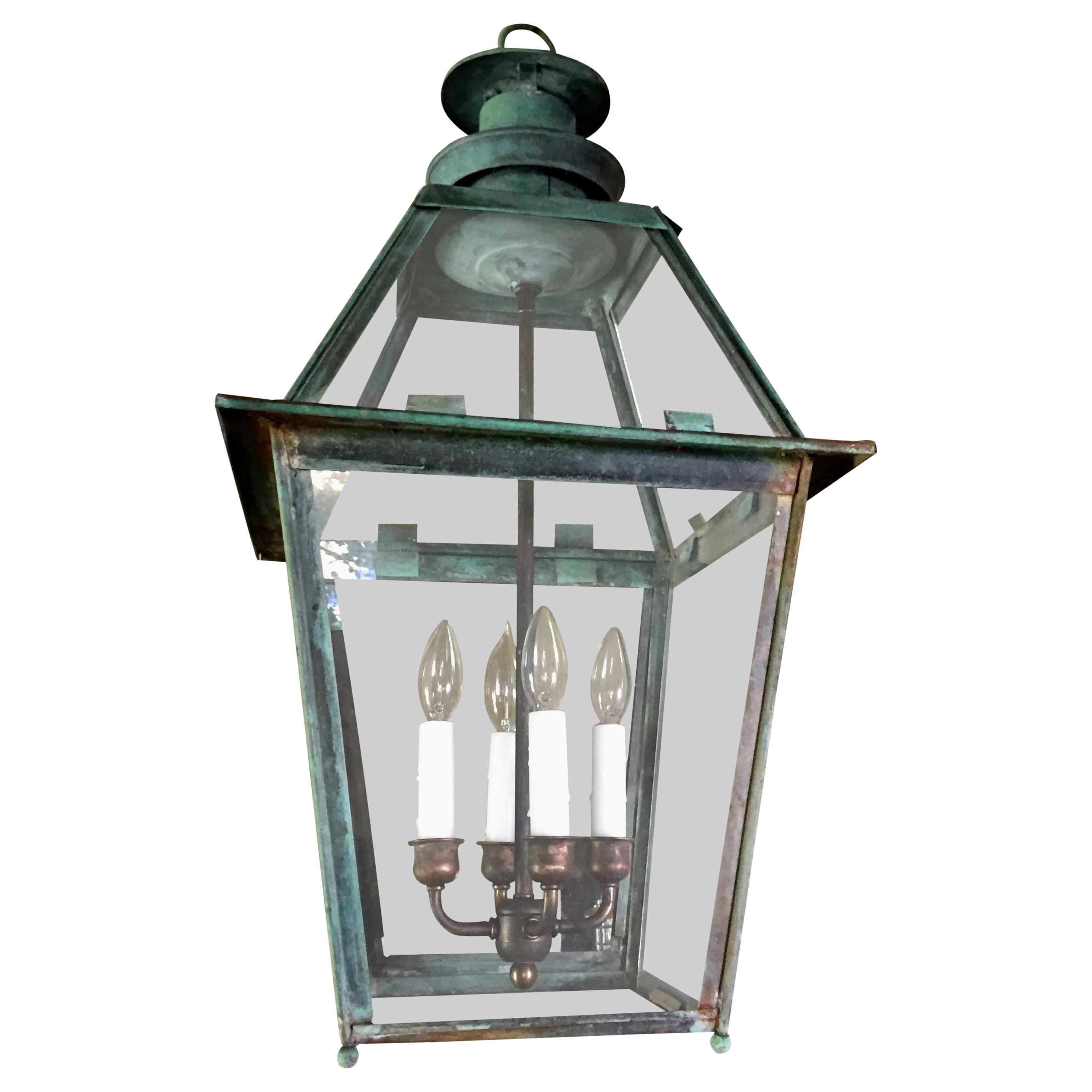 English 19th Century Natural Verdigris Copper Lantern im Angebot