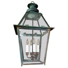 English 19th Century Natural Verdigris Copper Lantern