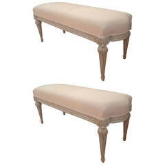 Antique Stunning Pair of 19th Century Carved and Painted French Benches