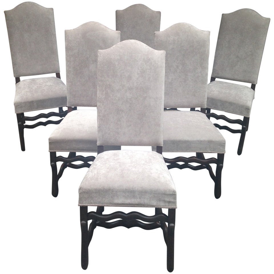 Set of Six Arch-Top Louis XIII Style Os de Mouton Dining Chairs