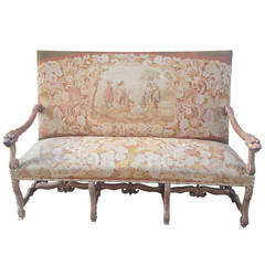 19th Century French Walnut Sofa with Original Musketeers Tapestry