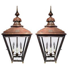 Antique Stunning Pair of Large Copper Lanterns