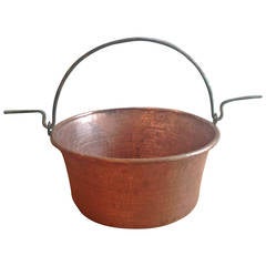 Large French Hand-Hammered Copper Cauldron/Log Bucket 12