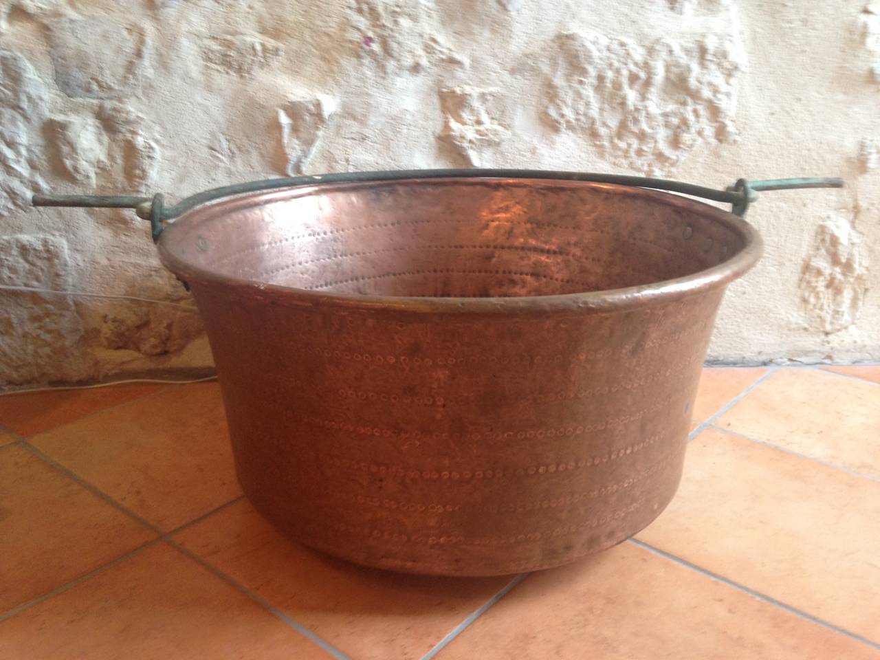 Large 19th Century French Hand-Hammered Copper Cauldron/Log Bucket 2