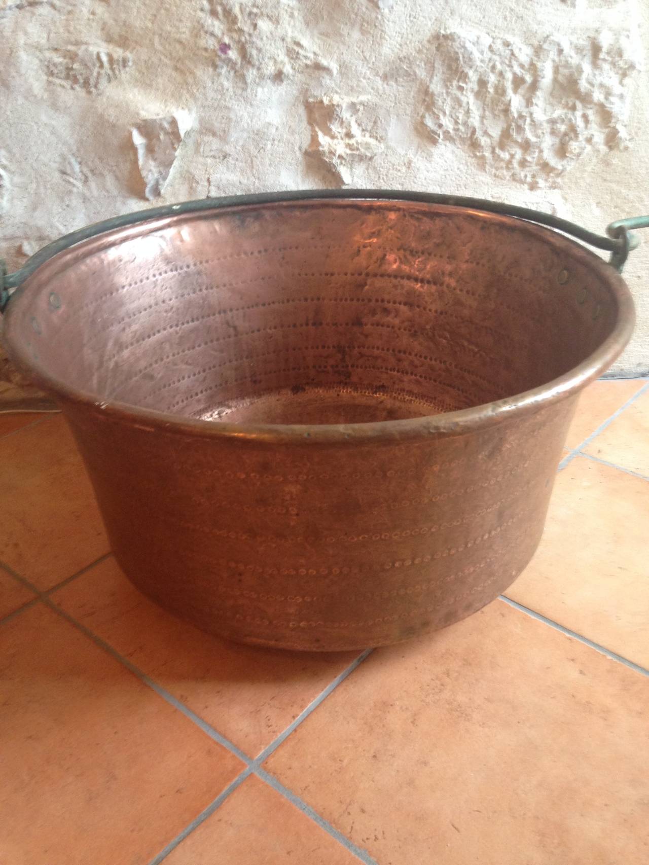 Large 19th Century French Hand-Hammered Copper Cauldron/Log Bucket 3