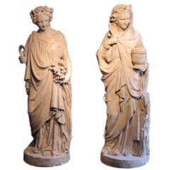 Antique Exceptionally Rare Pair of Lifesize Stoneware Garden Statues