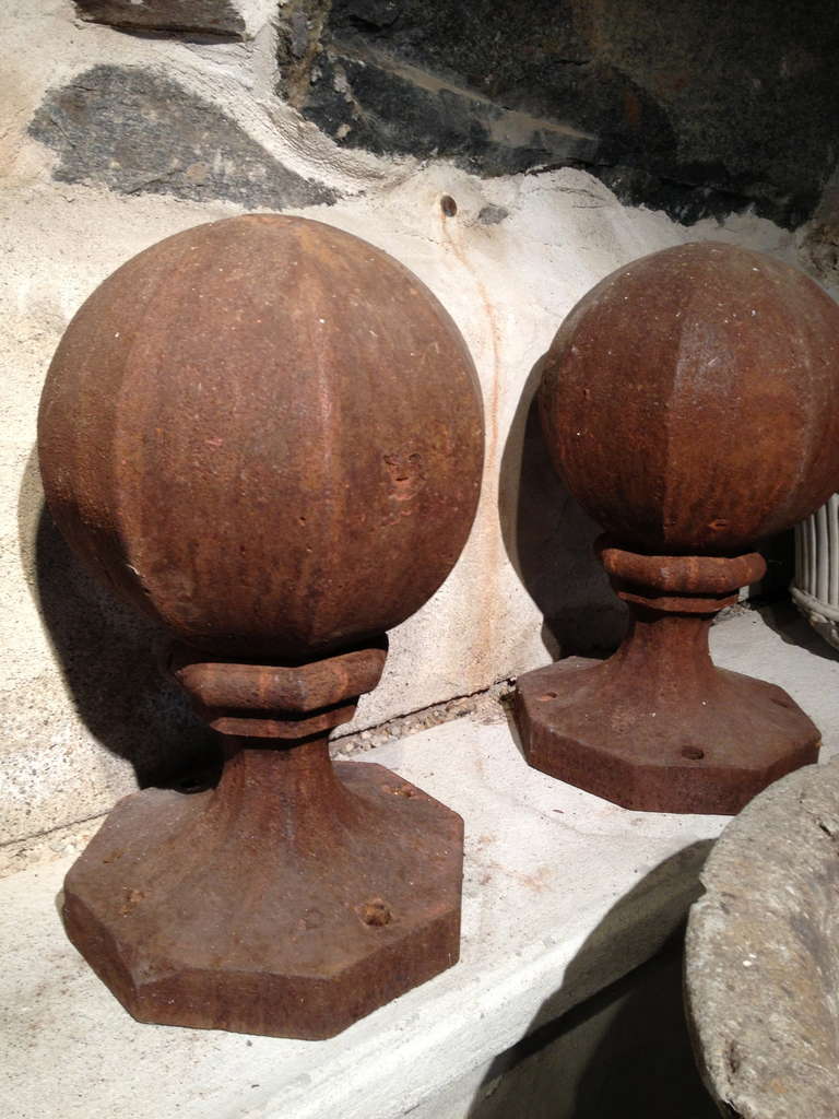 Edwardian Pair of Unusual English Octagonal Cast Iron Finials