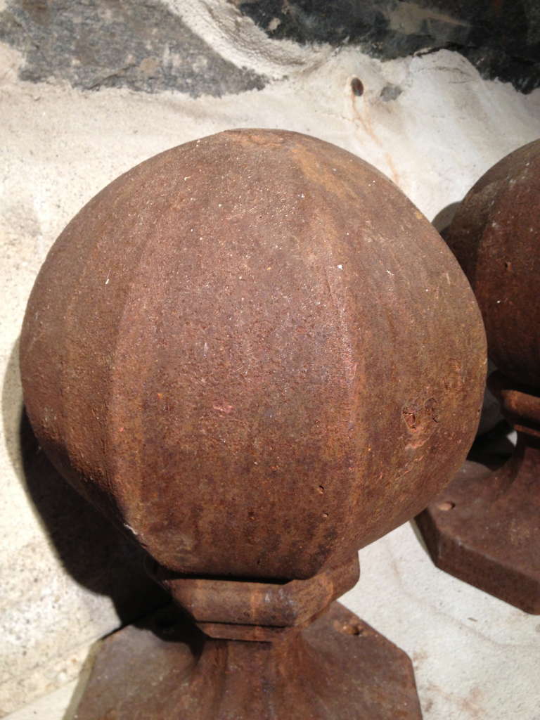 20th Century Pair of Unusual English Octagonal Cast Iron Finials