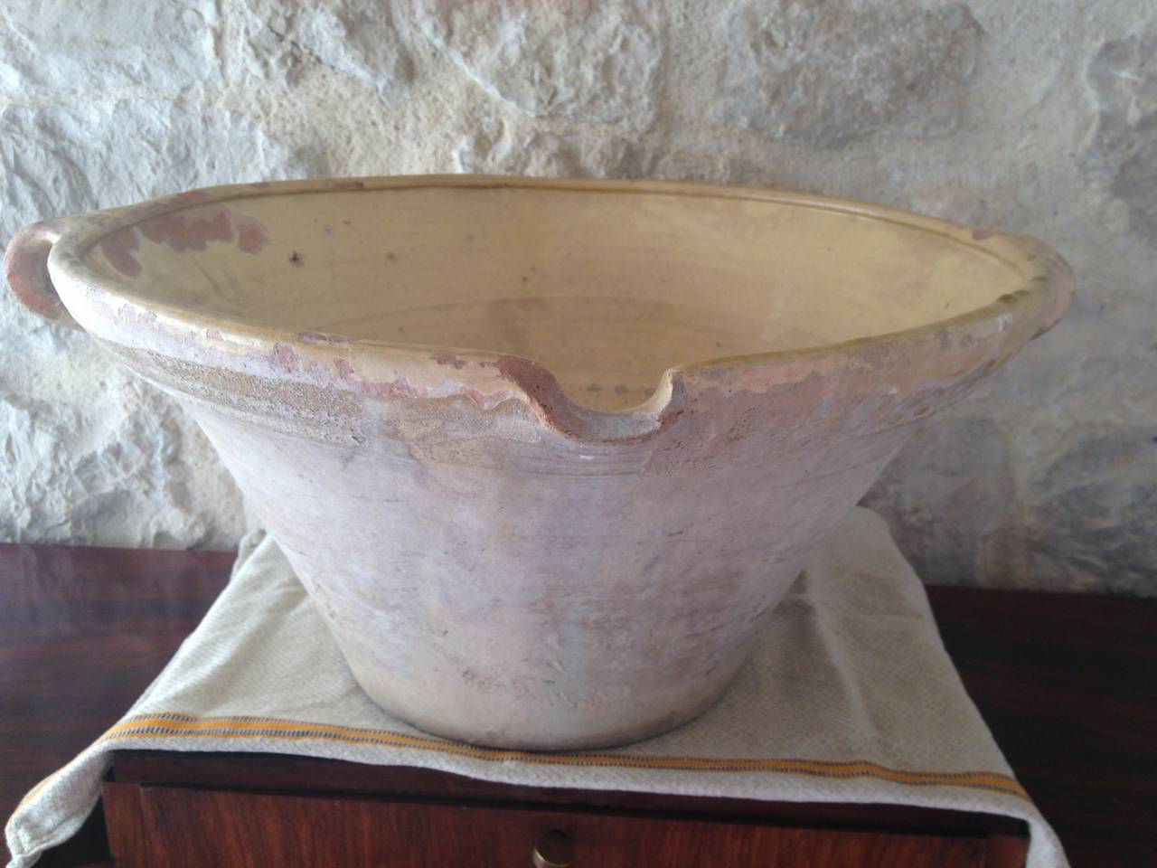 Terracotta Large Pale French Glazed Dairy Bowl