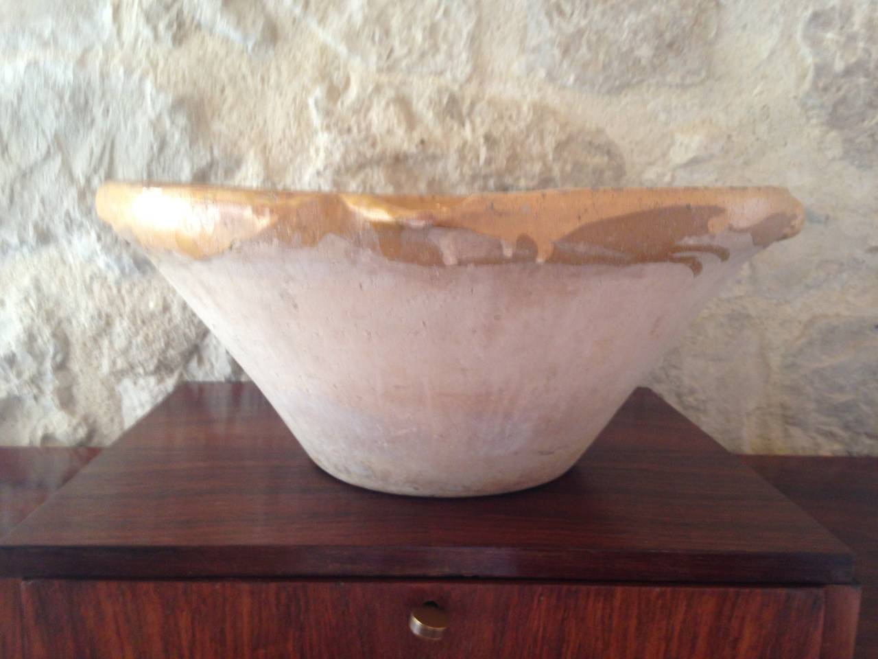 19th Century French Ochre-Glazed Dairy Bowl